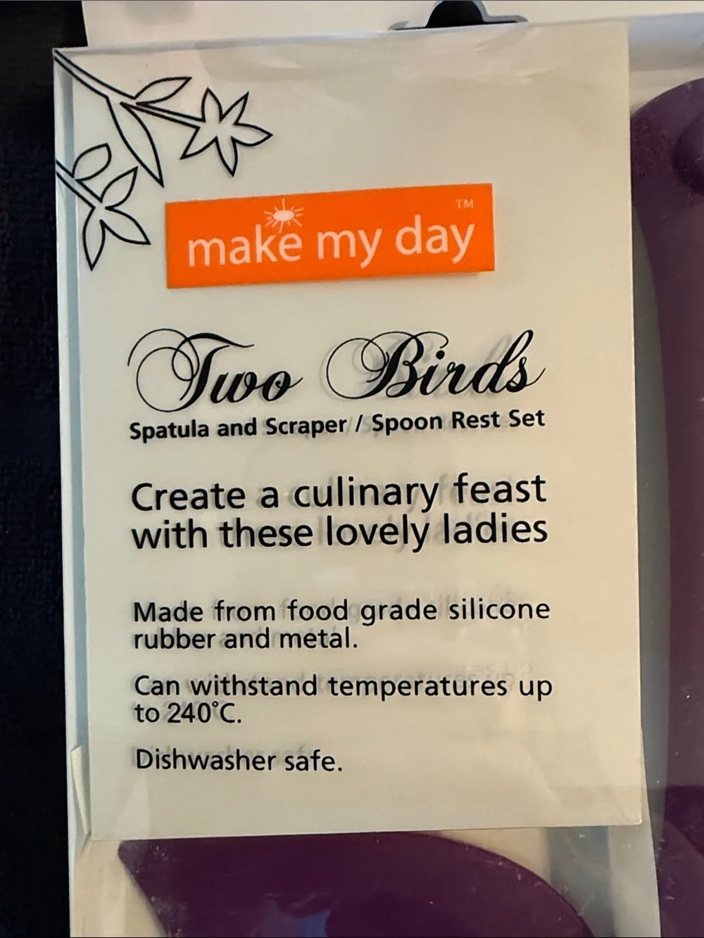 Two Birds Purple Silicone Spatula & Scraper Set